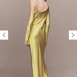 Shona Joy Sofia Asymmetrical Long-Sleeve Satin Maxi Dress